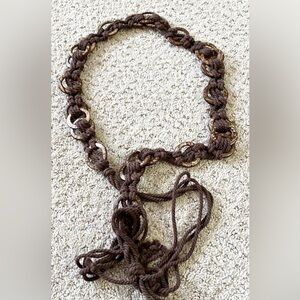 Womens Brown Hippie Rope Braided Belt M L Macrame Fringe Beads Boho Festival 70s